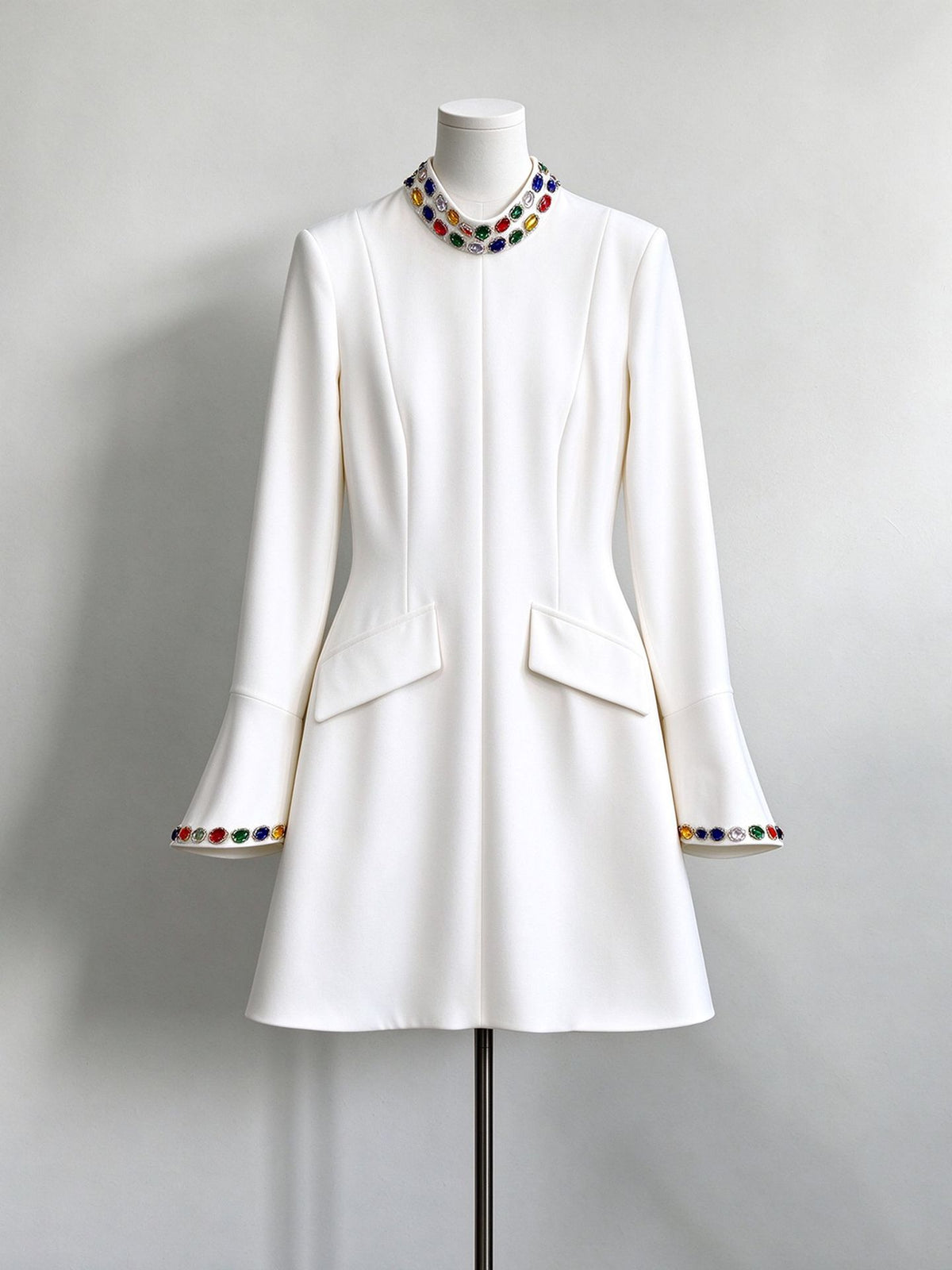 Jeweled Collar Flare Sleeve Blazer Dress