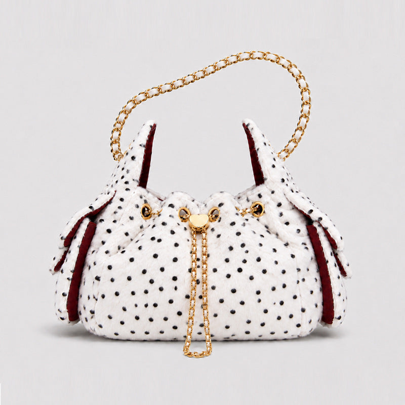 Bucket Bag Fluffy Plush Chain Drawstring Shoulder Bag
