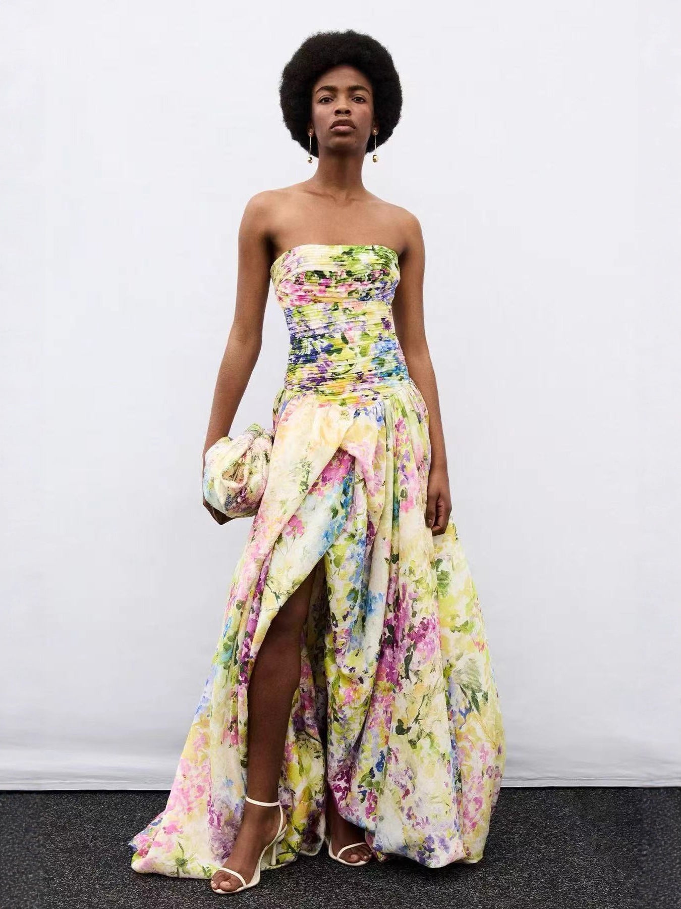 Top Printed Slit Skirt Long Dress