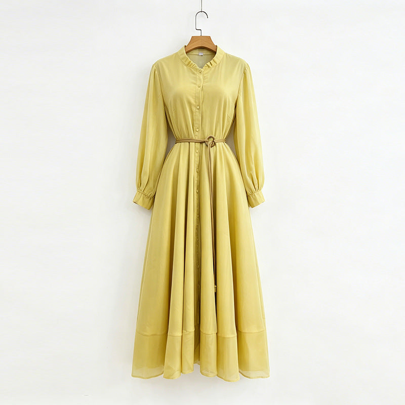 Sand Ruffle Shirt Dress